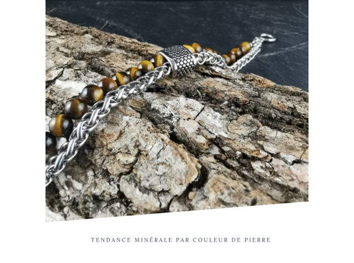 Bracelet Homme Chaîne Métal Oeil de tigre