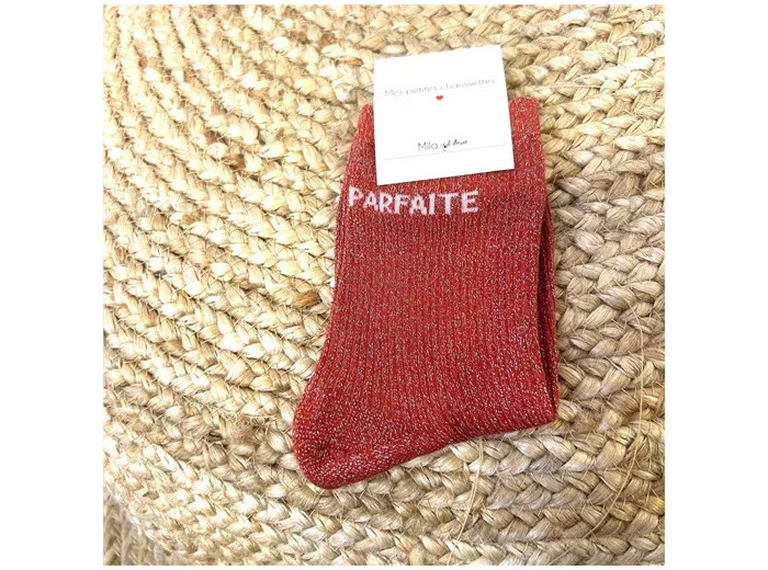 V313- Chaussettes paillettes "Parfaite" (rouge)