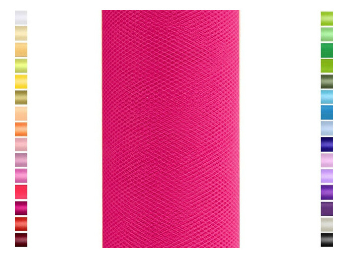 Tulle fin et souple colori fuchsia de 15 cm de large et 9 m de long vendu en rouleau