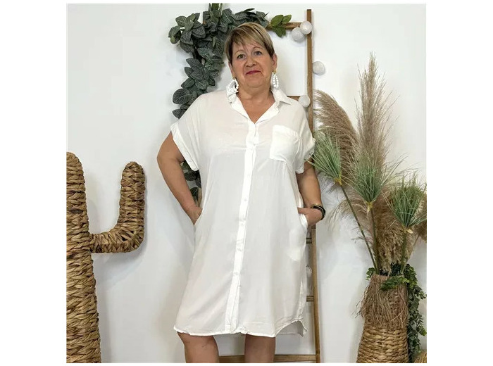 L191- Robe-Chemise unie Christy (T44-T52) (blanc)