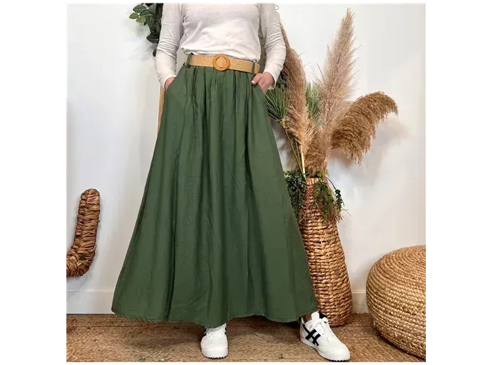 L732- Jupe longue ceinture (Tu) 🇮🇹 (kaki)