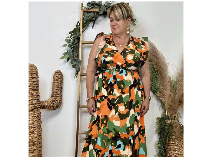 K132- Robe longue imprimée "By One" (T40-T48) (vert brésil)