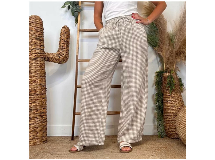 L759- Pantalon Vichy (Tu) 🇮🇹 (beige)