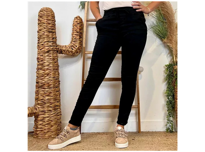 P070- Jean Melly.and.Co Taille élastiquée (Xs-Xl) (noir)