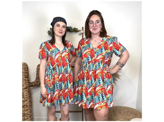 L621- Robe trapèze "Tropical" (T40-T48) (rouge)