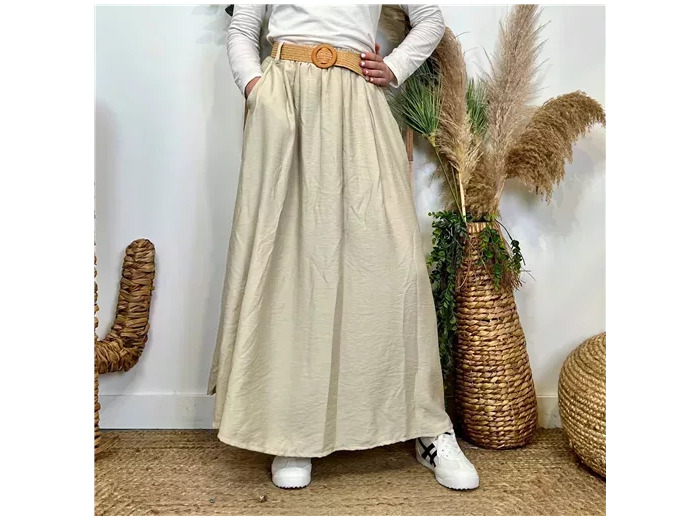 L732- Jupe longue ceinture (Tu) 🇮🇹 (beige)