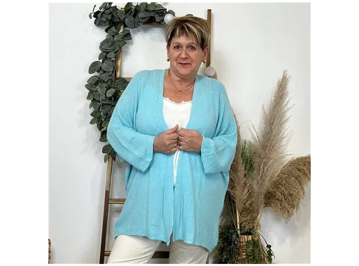 K857- Gilet Maille Nid d abeille (Gt) (bleu turquoise)