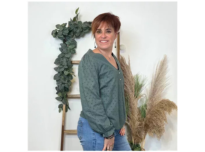 K796- Blouse Coton brodée (T36-T40) (vert sapin)
