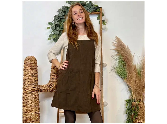 K038- Robe chasuble velours "Season" (T36-T40) (marron)