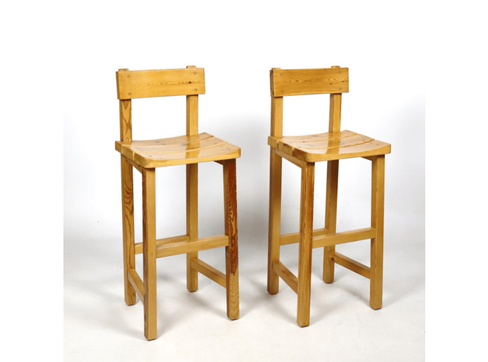 Paire de tabourets de bar en pin massif