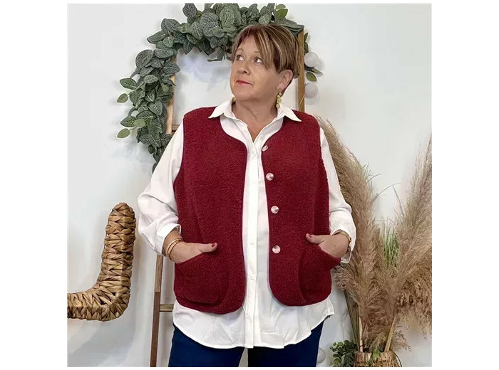 K021- Gilet sans manche moutonné (T40-T48) (bordeaux)
