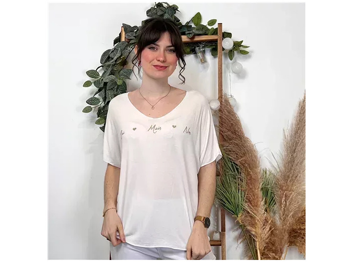 K203- T-Shirt "Oui mais Non" (Tu) 🇮🇹 (blanc)
