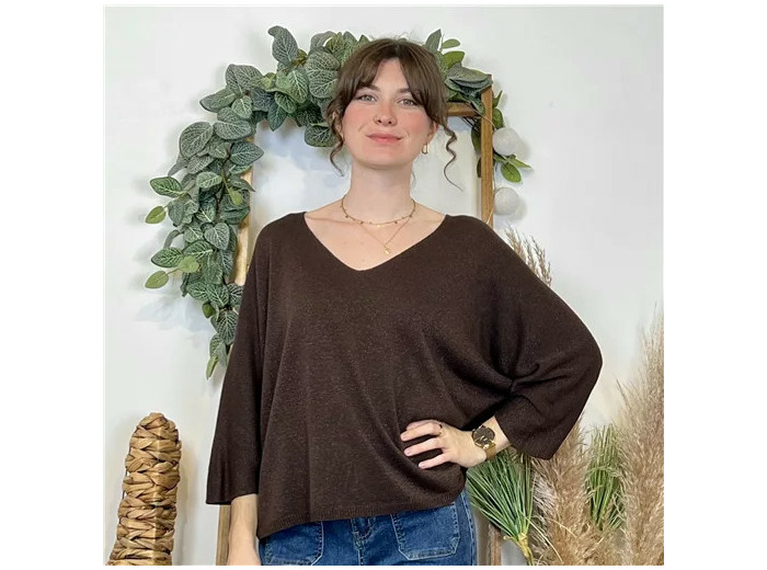 K052- Pull col en V Lurex (Tu) 🇮🇹 (marron)