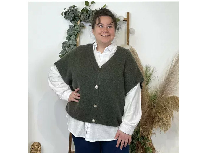 Z083- Gilet boutons fantaisies (Gu) (kaki)