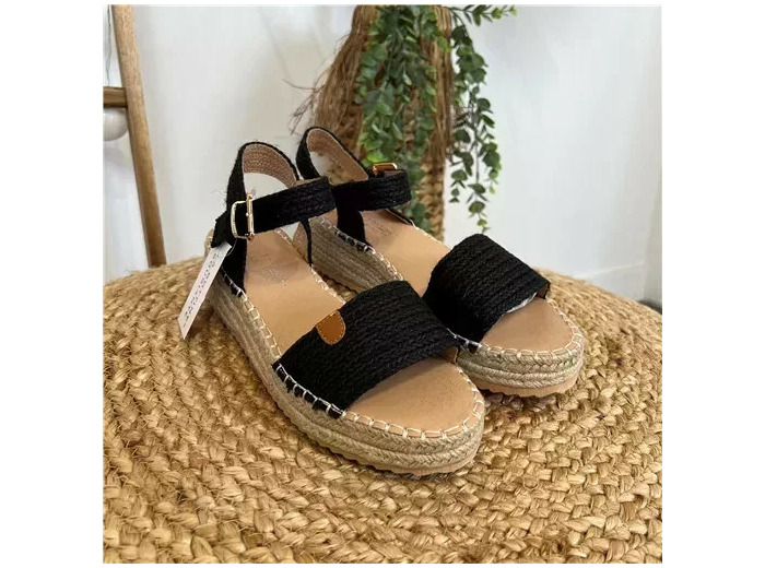 R564- Espadrilles Plateformes brodées (noir)