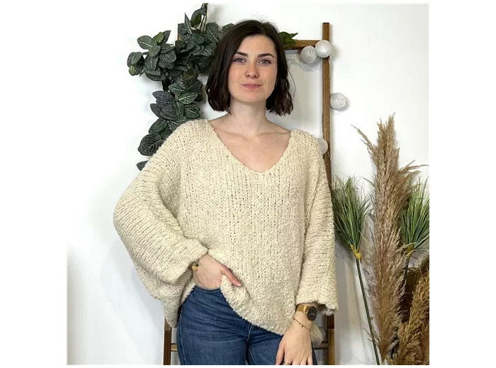 K064- Pull Oversize Maille Bouclette 🇮🇹 (ecru)