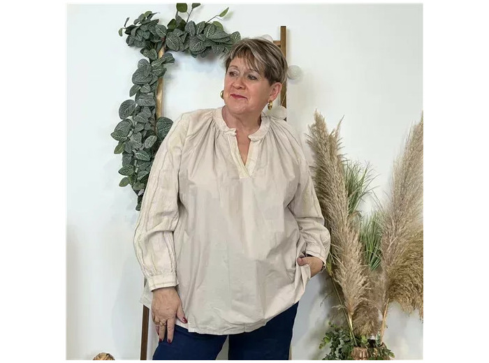 Z327- Blouse brodée coton (Gt) 🇮🇹 (beige)