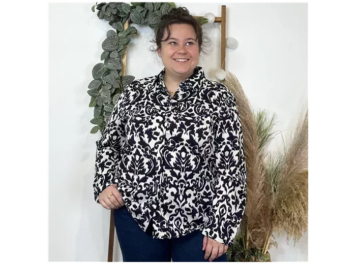 K604- Chemise imprimée baroque (marine)