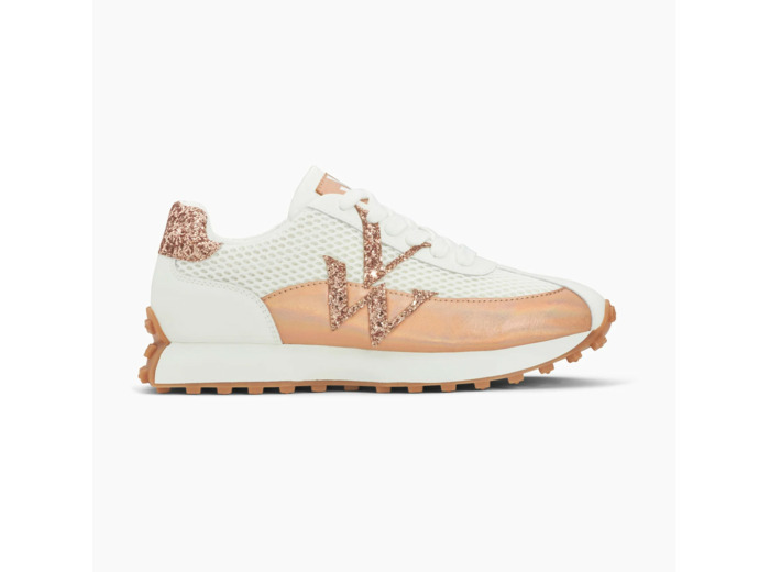 Baskets monogramme blanc et rose gold à semelle running - Mona - Vanessa Wu