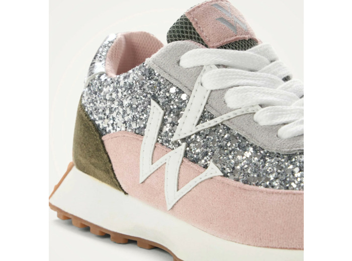 Baskets monogramme Mini argent et rose à semelle running - Maéline - Vanessa Wu