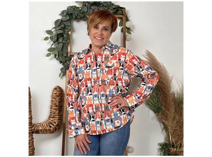 K086- Chemise "Chats" So Sweet" 🐱 (orange)