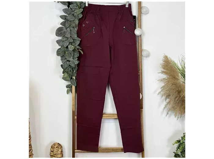T578- Pantalon Confort Chaud (T38-T52) (bordeaux)