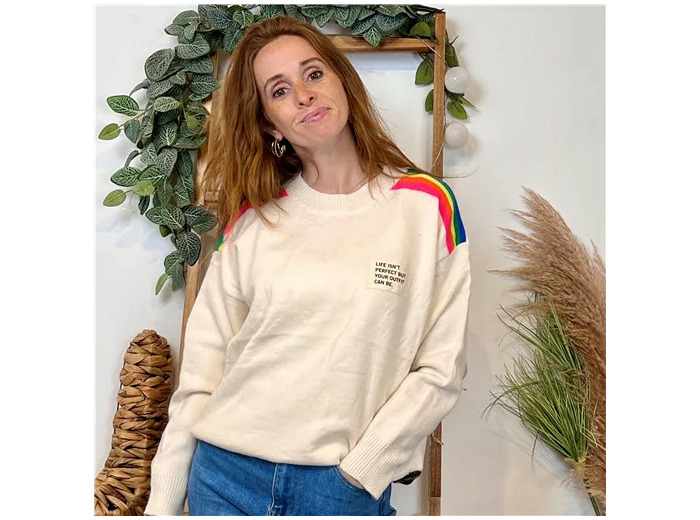 K055- Pull "Life is not perfect... Version Féminin (beige)