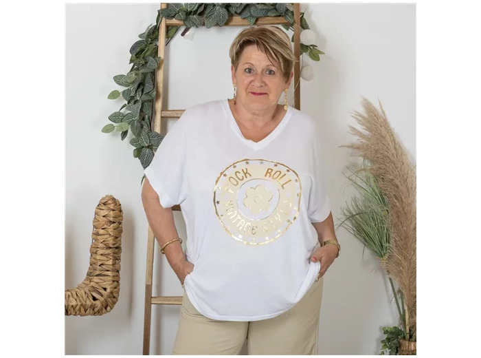 K181- T Shirt "Rock & Roll" (Gt) 🇮🇹 (blanc)