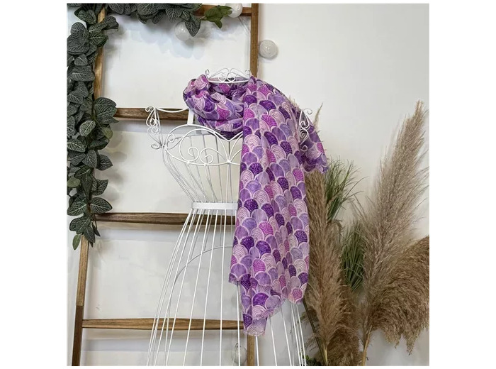 Y529- Foulard motif éventail (lilas)
