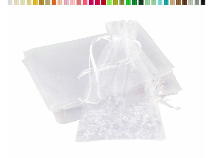 Lot de 10 sacs en organza a nouer 7x9 cm pour bijoux blanc