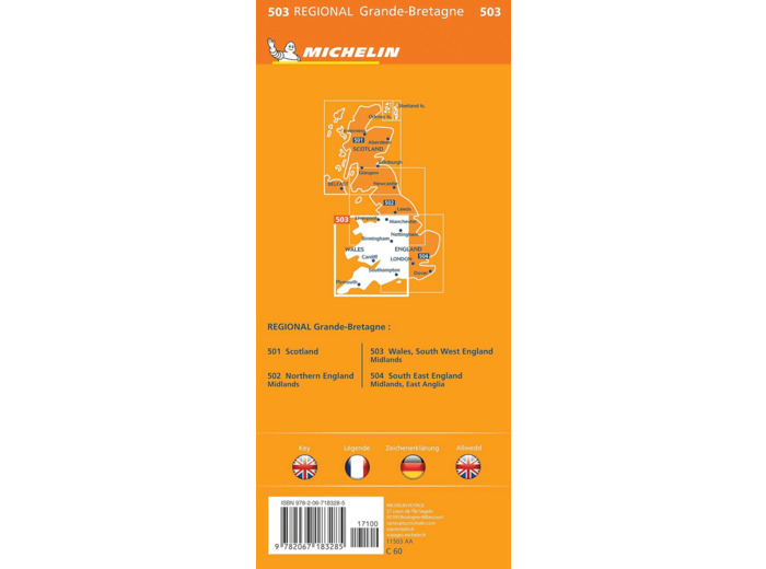 CARTE REGIONALE ANGLETERRE SUD-OUEST, MIDLANDS, PAYS DE GALLES