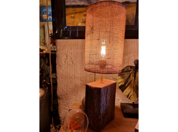 Lampe bûche carrée et jute