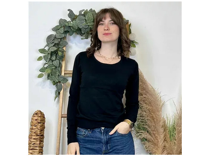 Y376- Pull FIN sans laine «Voggo» (T36-T48) (noir)