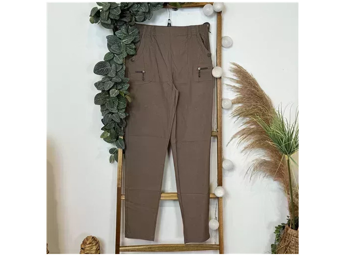 T580- Pantalon confort zips (T38-T52) (taupe)