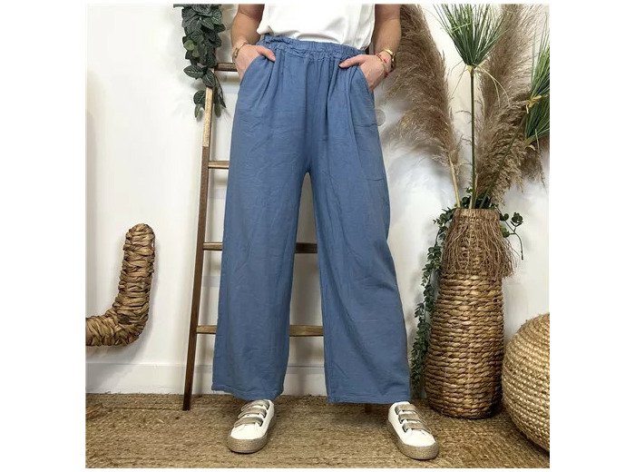 L820- Pantalon Coton uni (T36-T44) 🇮🇹 (bleu jeans)