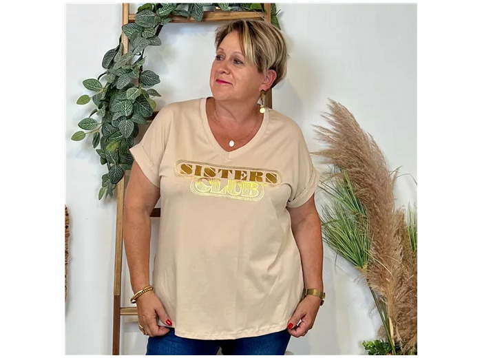 Z149- T Shirt "Sisters Club" (Gt) 🇮🇹 (beige)