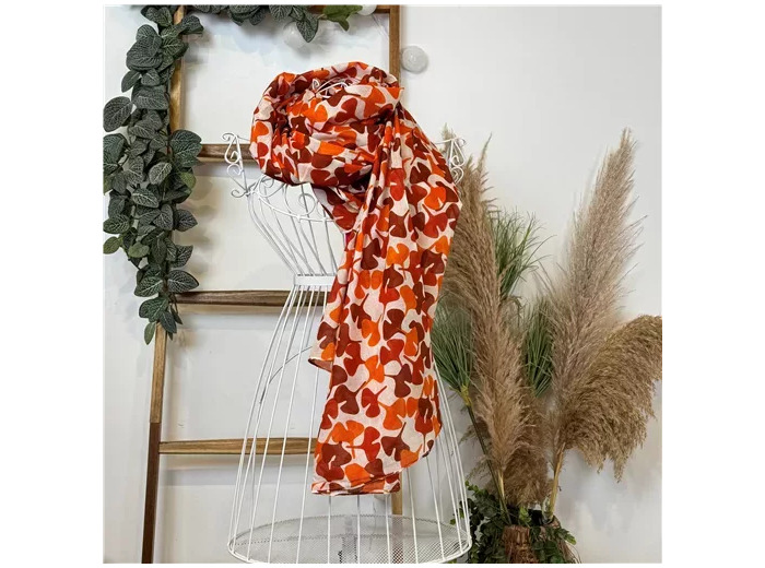 Y511- Foulard imprimé Gingko (orange)