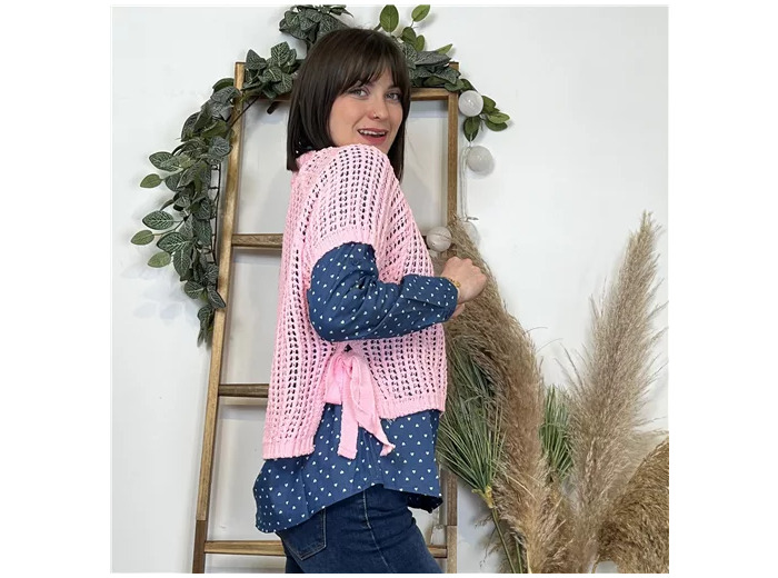 K478- Pull Grosse Maille (Tu) 🇮🇹 (rose bébé)