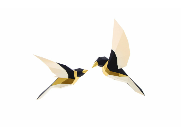 DeuxOiseaux Noir et Or en Papier