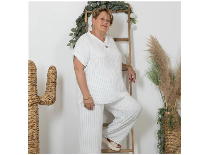 K154- Ensemble Pantalon-Tunique (TU) 🇮🇹 (blanc)