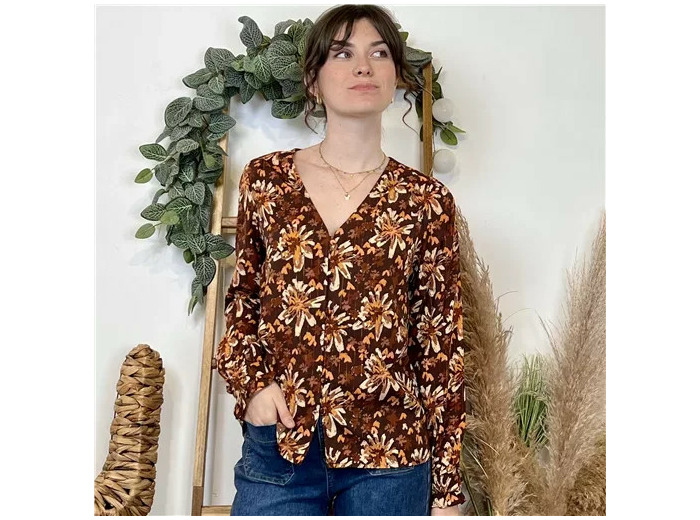 K011- Chemise imprimé automnal (T36-T38) (marron)