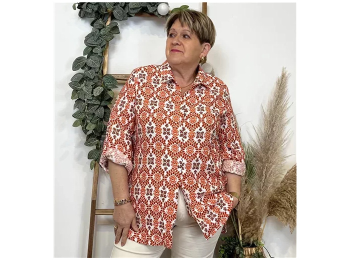 K548- Blouse Fleurie (T42-T46) (orange)