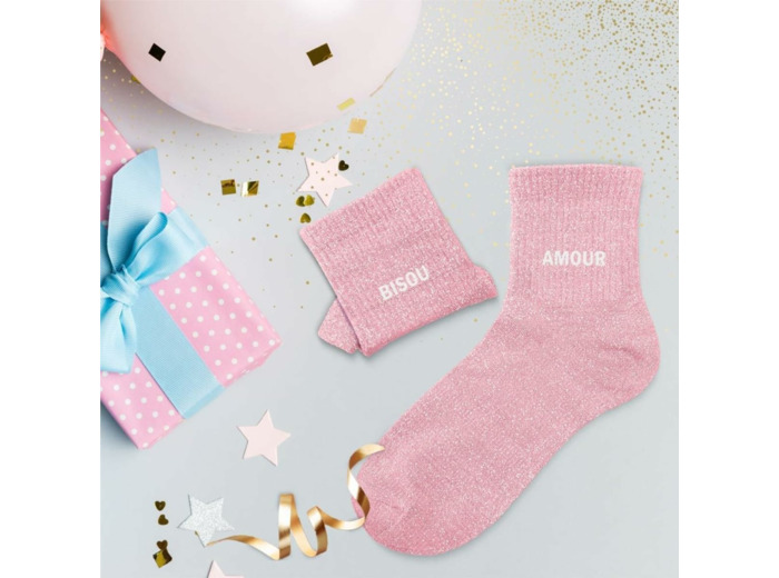 Chaussettes duo à paillettes Bisou amour