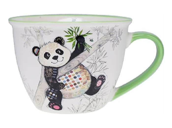 KIUB Bol timbale avec une anse - Motif panda sur sa branche de bambou- matière porcelaine fine - contenance 550ML