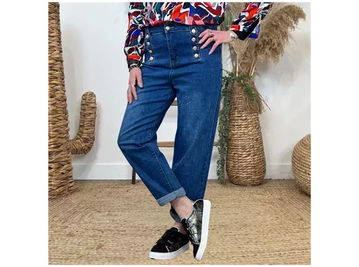 N016- Jean 7/8ème Mom (T36-T44) (denim foncé)