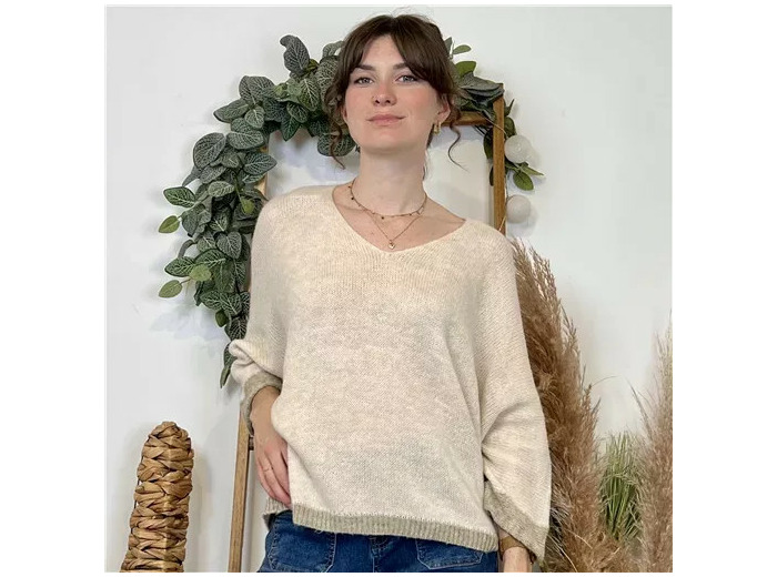 K066- Pull Oversize bicolore 🇮🇹 (ecru)