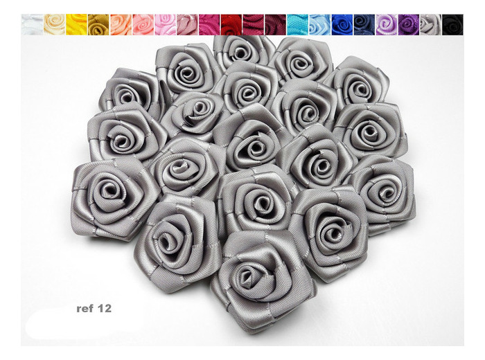 Sachet de 10 roses satin de 3 cm de diametre gris clair 012