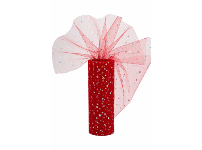 Tulle fin et souple a paillette 15 cm de large rouge