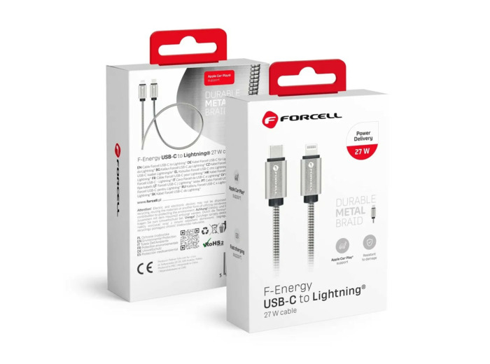 FORCELL F-ENERGY Câble métal charge rapide USB-C vers Lightning 27W 1m