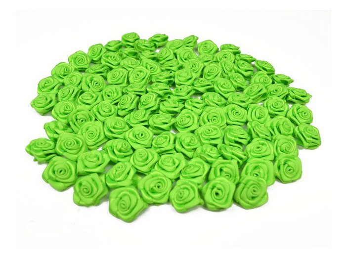 Sachet de 20 petites rose en satin 15 mm VERT FLASH 556